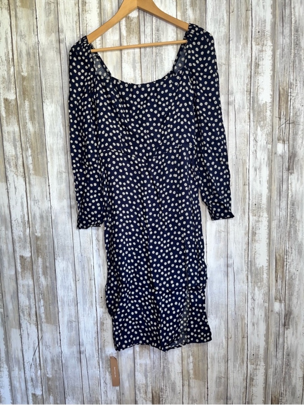Reformation Peyton Dress Navy Polka Dot Midi Long Sleeve Square Neck Side Slit 4 - Picture 2 of 6